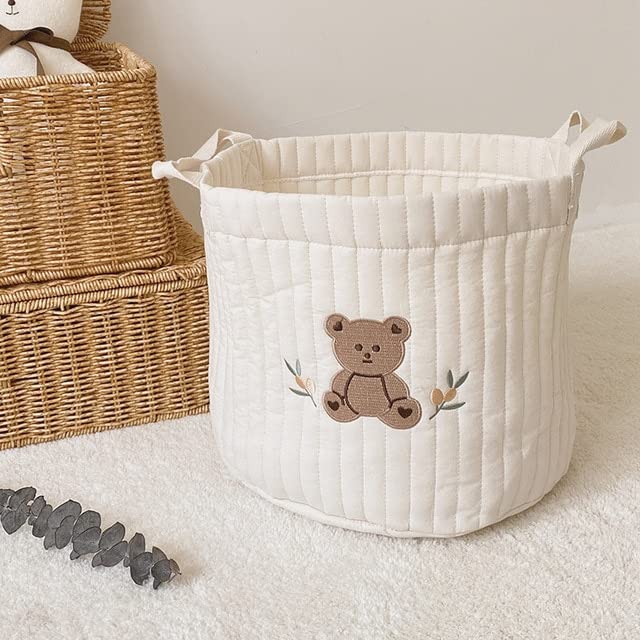 GoBabyMart 2-Piece Set Decorative Bear Storage Diaper Caddy with Handle for Baby Nursery Basket Toy Storage Bins Laundry Basket for Towels Blanket Socks, Baby Shower Organizer Basket (Single Bear)