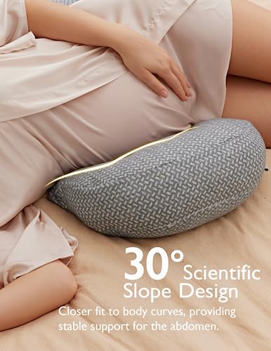 Momcozy Pregnancy Wedge Pillow for Sleeping, Portable Maternity Pillow for Side Sleeper, Support for Back, Belly, Hips for Pregnant Women, Adjustable Travel Pregnancy Pillow, Grey