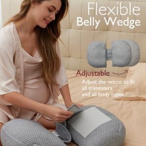 Momcozy Pregnancy Wedge Pillow for Sleeping, Portable Maternity Pillow for Side Sleeper, Support for Back, Belly, Hips for Pregnant Women, Adjustable Travel Pregnancy Pillow, Grey