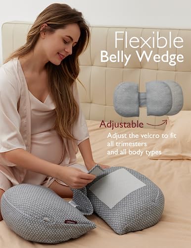 Momcozy Pregnancy Wedge Pillow for Sleeping, Portable Maternity Pillow for Side Sleeper, Support for Back, Belly, Hips for Pregnant Women, Adjustable Travel Pregnancy Pillow, Grey