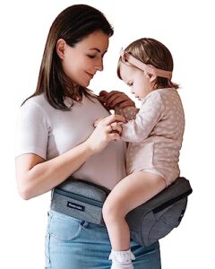 fleerose - cpc-certified hip seat baby carrier - new ergonomic bench design, multiple pockets & lumbar support & breathable materials for newborns & toddlers, all seasons & 4 positions (carrier, grey)