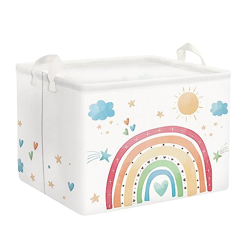 Clastyle Cloud Rainbow Nursery Storage Basket Rectangle Beach Pool Clothes Towel Shelf Basket Toys Books Storage Bin for Playroom Kindergarten Classroom, 15.7x11.8x11.8 in