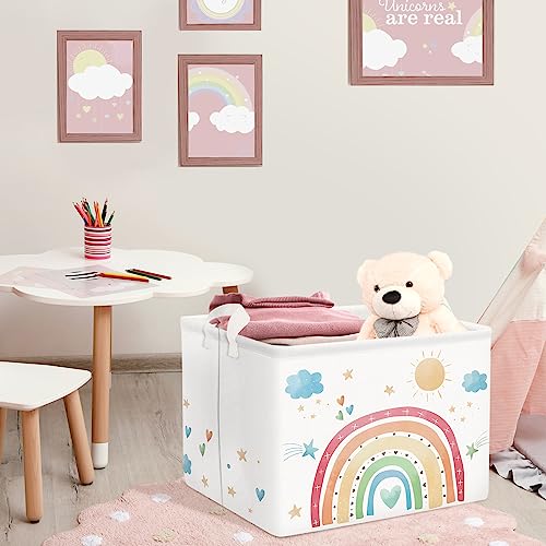 Clastyle Cloud Rainbow Nursery Storage Basket Rectangle Beach Pool Clothes Towel Shelf Basket Toys Books Storage Bin for Playroom Kindergarten Classroom, 15.7x11.8x11.8 in