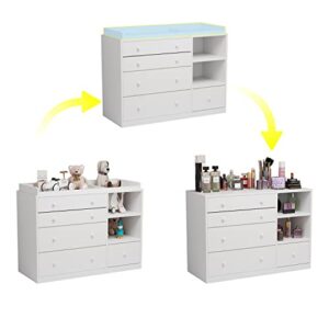 Hitow Nursery Dresser Baby Dresser with 5 Drawers & Open Shelf, White Baby Room Bedroom Dresser with Removable Top, Nursery Dresser Storage Organizer for Infant (47.2" W x 19.5" D x 36.1" H)