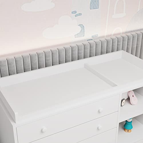 Hitow Nursery Dresser Baby Dresser with 5 Drawers & Open Shelf, White Baby Room Bedroom Dresser with Removable Top, Nursery Dresser Storage Organizer for Infant (47.2" W x 19.5" D x 36.1" H)