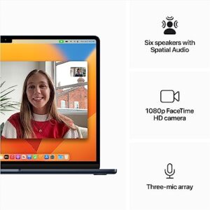 Apple 2023 MacBook Air Laptop with M2 chip: 15.3-inch Liquid Retina Display, 8GB Unified Memory, 256GB SSD Storage, 1080p FaceTime HD Camera, Touch ID. Works with iPhone/iPad; Midnight