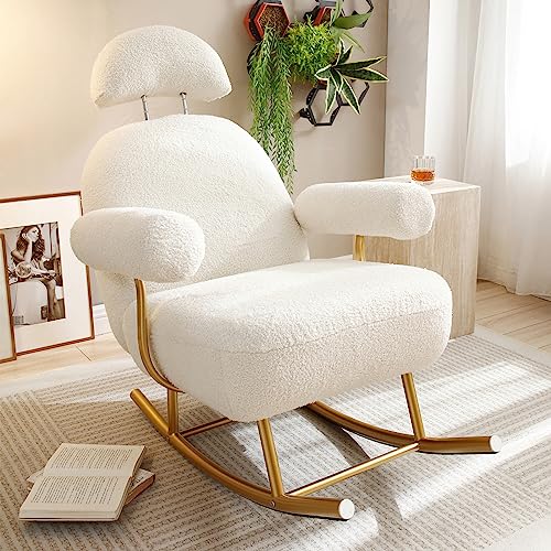 NIOIIKIT Nursery Rocking Chair, Modern Sherpa Upholstered Fabric Glider Rocker, Rocking Chair for Nursery, Comfy Armchair with High Backrest, Leisure Sofa Chair for Living Room Bedroom (Beige)