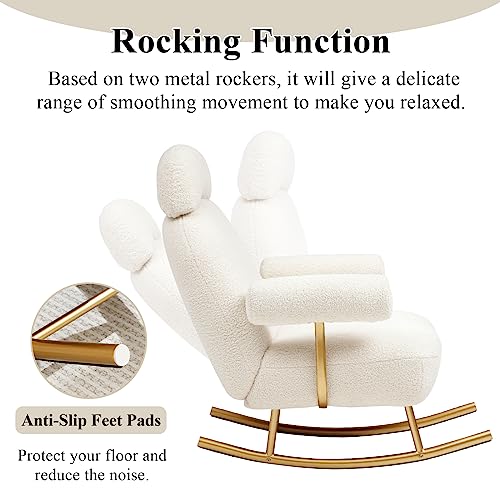 NIOIIKIT Nursery Rocking Chair, Modern Sherpa Upholstered Fabric Glider Rocker, Rocking Chair for Nursery, Comfy Armchair with High Backrest, Leisure Sofa Chair for Living Room Bedroom (Beige)