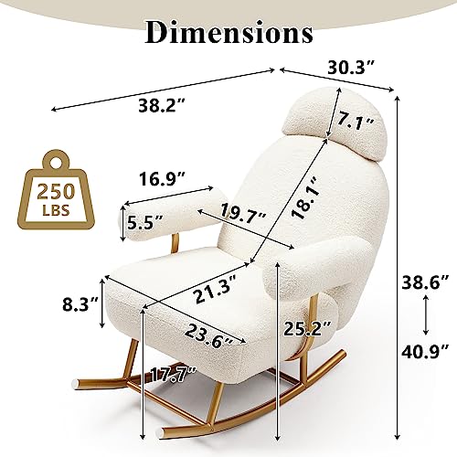 NIOIIKIT Nursery Rocking Chair, Modern Sherpa Upholstered Fabric Glider Rocker, Rocking Chair for Nursery, Comfy Armchair with High Backrest, Leisure Sofa Chair for Living Room Bedroom (Beige)