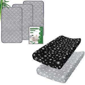 changing pad cover for boys girls 2 pack, lovely print soft unisex diaper change table sheets and bamboo diaper changing pad liner non-slip