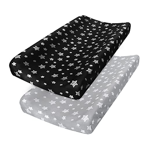 Changing Pad Cover for Boys Girls 2 Pack, Lovely Print Soft Unisex Diaper Change Table Sheets and Bamboo Diaper Changing Pad Liner Non-Slip