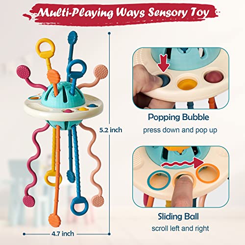 Baby Toys 6 to 12 Months, Sensory Montessori Toys for Babies 1+Year Old, Food Grade Silicone Pull String Teething Toys, Baby&Toddler Toys with Turtle Toy, Travel Toys, Gift for Babies 0-6 12-18 Months