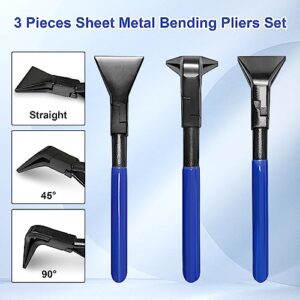 Hand Seamers Sheet Metal Tools, 3-Piece Sheet Metal Bending Pliers Set with Straight Jaw, 45° & 90°Metal Bender Tool, Carbon Steel Material Metal Bending Tool for Bending and Flattening Sheet Metal