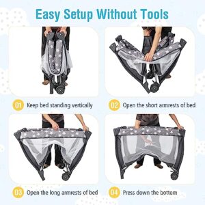 BABY JOY 4 in 1 Pack and Play, Portable Baby Playard with Bassinet, Adjustable Canopy, Changing Table, Lockable Wheels, Glowing Music Box, Travel Baby Crib Bassinet Bed from Newborn to Toddler