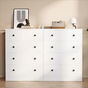 cozy castle 4 drawer dresser set of 2, white dresser for bedroom, 8 drawer dressers with wide chest of drawers for kids bedroom, modern dresser for living room, nursery, hallway, white