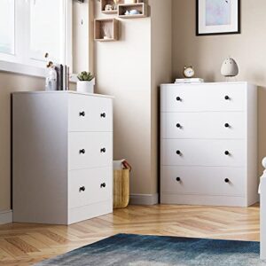 Cozy Castle 4 Drawer Dresser Set of 2, White Dresser for Bedroom, 8 Drawer Dressers with Wide Chest of Drawers for Kids Bedroom, Modern Dresser for Living Room, Nursery, Hallway, White