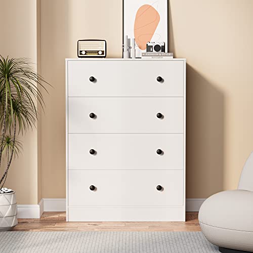 Cozy Castle 4 Drawer Dresser Set of 2, White Dresser for Bedroom, 8 Drawer Dressers with Wide Chest of Drawers for Kids Bedroom, Modern Dresser for Living Room, Nursery, Hallway, White