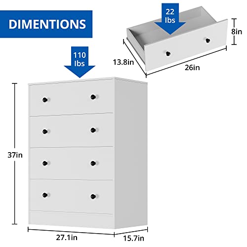 Cozy Castle 4 Drawer Dresser Set of 2, White Dresser for Bedroom, 8 Drawer Dressers with Wide Chest of Drawers for Kids Bedroom, Modern Dresser for Living Room, Nursery, Hallway, White