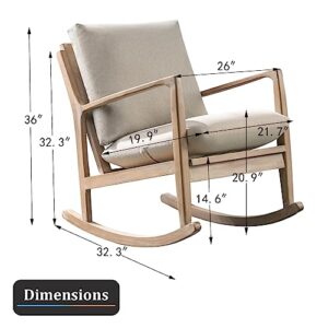 NOBLEMOOD Rocking Chair Linen Fabric Upholstered Nursery Rocker Solid Wood Glider Chair with Mute Foot Pad for Living Room, Reading(Beige)