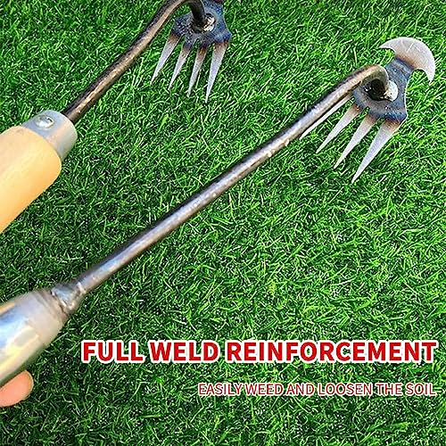 KODEQ 2023 New Weeding Artifact Uprooting Weeding Tool, Premium Manganese Steel Forged Weed Puller 4 Teeth Dual Purpose Weeder, Manual Household Agricultural Tool Weed Remover (C)