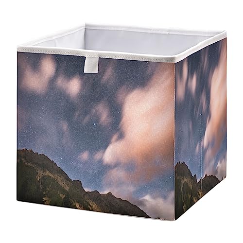 Nature Star Night Galaxy Cube Storage Bins 11x11x11 inch Collapsible Fabric Storage Baskets , Large Toy Clothes Organizer Box for Bedroom, Living Room, Study Room