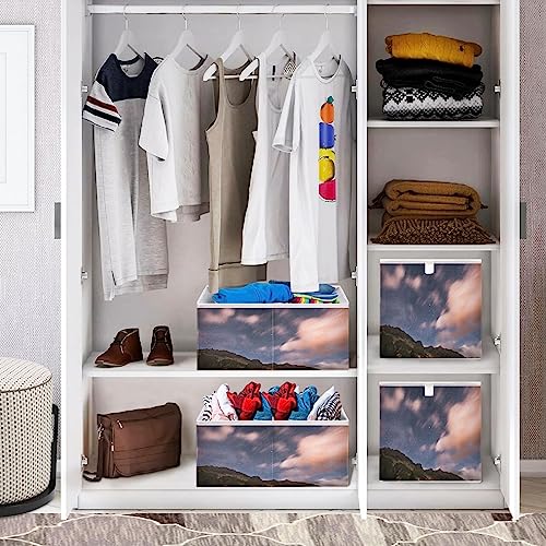 Nature Star Night Galaxy Cube Storage Bins 11x11x11 inch Collapsible Fabric Storage Baskets , Large Toy Clothes Organizer Box for Bedroom, Living Room, Study Room