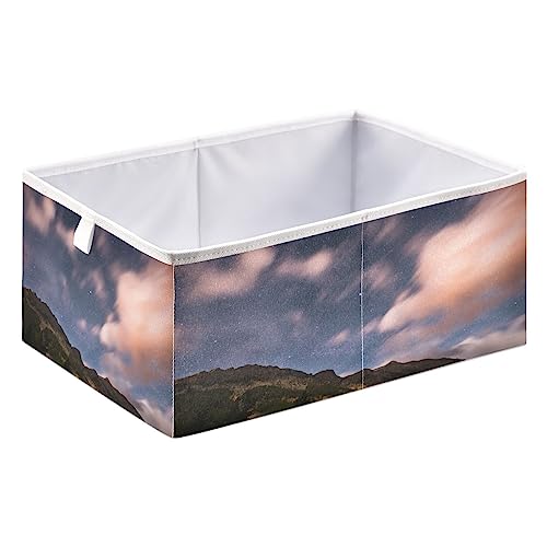 Nature Star Night Galaxy Cube Storage Bins 11x11x11 inch Collapsible Fabric Storage Baskets , Large Toy Clothes Organizer Box for Bedroom, Living Room, Study Room