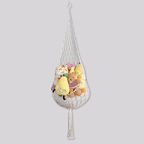 Stuffed Animal Net or Hammock, Hanging Net for Stuffed Animal Storage Ideas for Small Spaces Holder for Wall Corner (A Single Hanging(White))