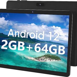 SGIN Android 12 Tablet, 10.1 Inch 2GB RAM 64GB ROM Tablets with Quad-Core A133 1.6Ghz Processor, 2MP + 5MP Camera, Bluetooth, WiFi, GPS, 5000mAh(Black)