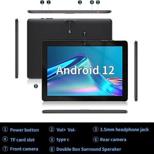 SGIN Android 12 Tablet, 10.1 Inch 2GB RAM 64GB ROM Tablets with Quad-Core A133 1.6Ghz Processor, 2MP + 5MP Camera, Bluetooth, WiFi, GPS, 5000mAh(Black)