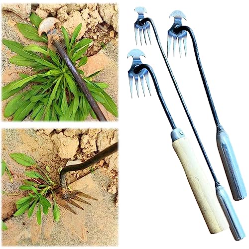 TNOODA Weeding Artifact Uprooting Weeding Tool, 2023 New Premium Manganese Steel Forged Weed Puller 4 Teeth Dual Purpose Weeder, Manual Hand Weeder Tool for Garden with Long Handle for Garden (A+B+C)