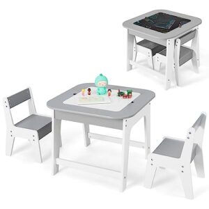 infans kids table and chair set, 3 in 1 wooden activity table with removable tabletop, blackboard and whiteboard for toddlers arts crafts drawing reading playing, playroom nursery