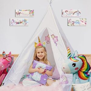 CLOMAY 4 Pieces Unicorn Rainbow Wall Decor for Girls Bedroom, Unicorn Rustic Wooden Wall Art Decoration for Living Room, Motivational Hanging Signs for Kids Room Nursery Ornamentation