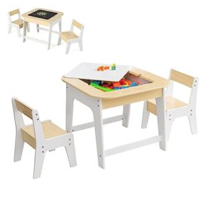 costzon kids table and chair set, 3-in-1 wooden activity table with removable tabletop, blackboard & whiteboard, storage space, toddler furniture for arts, crafts, nursery, preschool (natural)