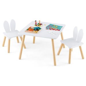 costzon kids table and chair set, 3 pieces wooden activity play table & 2 cute rabbit, solid wood legs, space-saving toddler furniture for preschool, nursery, children playroom & kindergarten (white)