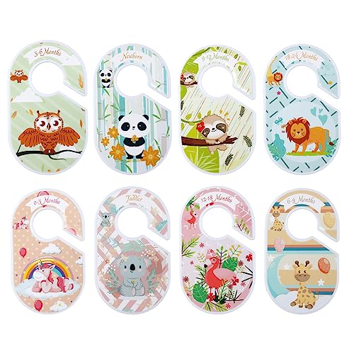 SAVITA 8pcs Baby Clothes Dividers, Nursery Closet Dividers Cute Animals Baby Closet Size Dividers from Newborn to 24 Months Nursery Closet Hanger for Infant Wardrobe