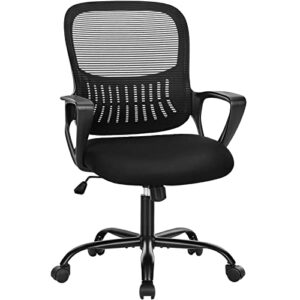 office chair mid back desk chair ergonomic mesh computer gaming chair with larger seat, executive height adjustable swivel task chair with lumbar support armrest for women adults