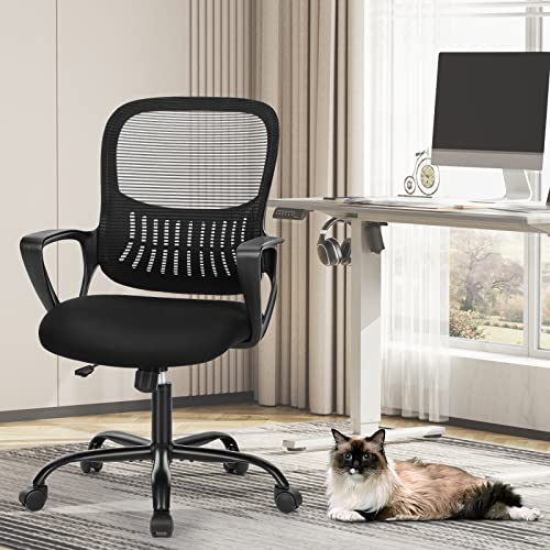 Office Chair Mid Back Desk Chair Ergonomic Mesh Computer Gaming Chair with Larger Seat, Executive Height Adjustable Swivel Task Chair with Lumbar Support Armrest for Women Adults