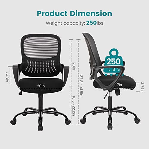 Office Chair Mid Back Desk Chair Ergonomic Mesh Computer Gaming Chair with Larger Seat, Executive Height Adjustable Swivel Task Chair with Lumbar Support Armrest for Women Adults
