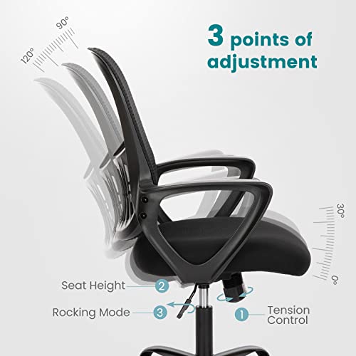 Office Chair Mid Back Desk Chair Ergonomic Mesh Computer Gaming Chair with Larger Seat, Executive Height Adjustable Swivel Task Chair with Lumbar Support Armrest for Women Adults