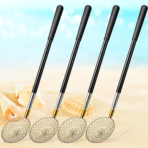 Jenaai 4 Pcs Beach Scoop Multifunction Sand Sifter Long Handle Adjustable Shell Scooper for Beachcombing Rock Scooper for Rock Hunting Shelling Tool, 16.54 Inch to 58.27 Inch