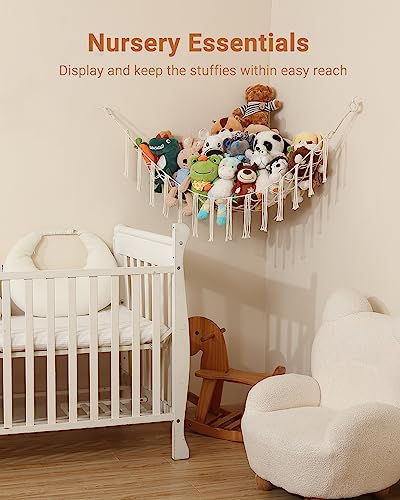 iKeelo Stuffed Animal Storage Hammock(2 Pack), Nursery Hanging Organizer for Teddy Bears and Plush Toys, 55x40x40in Large Corner Stuffy Holder for Kids Bedroom and Playroom