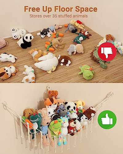 iKeelo Stuffed Animal Storage Hammock(2 Pack), Nursery Hanging Organizer for Teddy Bears and Plush Toys, 55x40x40in Large Corner Stuffy Holder for Kids Bedroom and Playroom