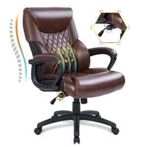 executive office chair 350lbs - adjustable built-in lumbar support, leather office chair with spring cushion, computer desk chair with padded armrest, 360° swivel chair for home and office (brown)