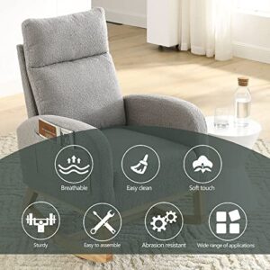 Sybrioka Modern Teddy Accent Rocking Chair,27" W Upholstered Glider Rocker for Baby and Kids,Two Side Pocket,Comfy Armchair, Living Room Lounge Arm Chair with High Backrest (Teddy, Grey)