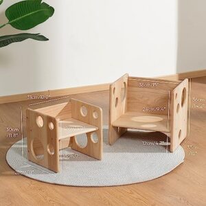 Woodtoe Montessori Weaning Table and Chair Set, Toddler Table and Chair Set, Natural Solid Wooden Kids Table Cube Chair for Boys and Girls, Montessori Furniture Birthday Gift for Children