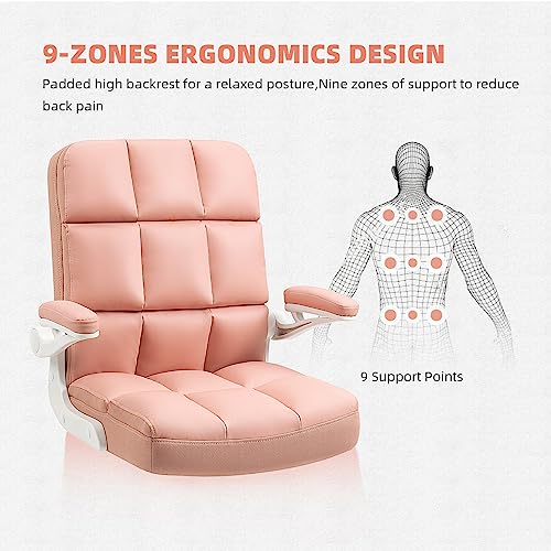 SEATZONE Home Office Desk Chairs Pink PU Leather Office Chair Comfortable Ergonomic Executive Computer Chairs for Women and Adults, Girls