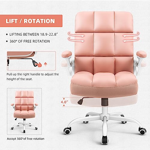 SEATZONE Home Office Desk Chairs Pink PU Leather Office Chair Comfortable Ergonomic Executive Computer Chairs for Women and Adults, Girls