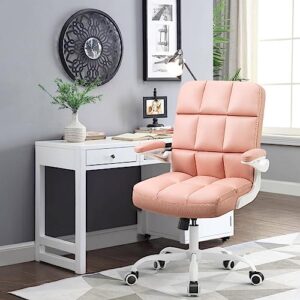 SEATZONE Home Office Desk Chairs Pink PU Leather Office Chair Comfortable Ergonomic Executive Computer Chairs for Women and Adults, Girls