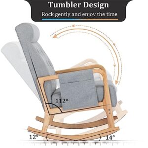 NOBLEMOOD Nursery Rocking Chair with Ottoman, Modern Indoor Baby Nursing Glider Rocker Chair with Free Lumbar Pillow Wooden Armrest for Living Room (Burlywood + Gray)